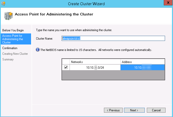Installing the Failover Cluster for SQL 2012 AlwaysOn